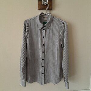 NWT H&M Womens Size XS White Black Stripe Blouse Long Sleeve